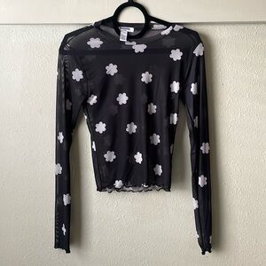 Vintage sheer mesh flower printed long sleeve cropped blouse by RSQ